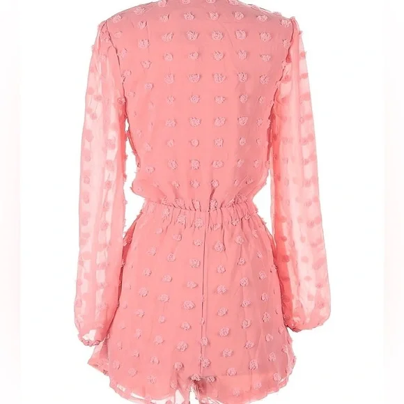 Pink polka dots long sleeve bow front romper - Picture 4 of 4